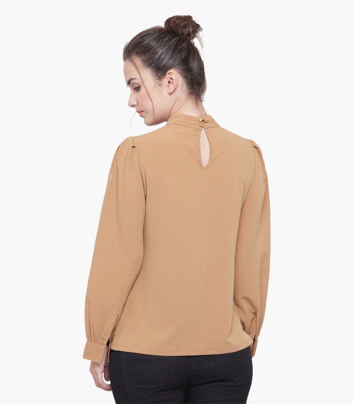 Women-Khaki-Solid-Top-4