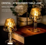Led Diamond Table lamp/ Night Lights Crystal Projection Desk Lamps/LED Mini Table Lamp Warm White Crystal Look Conical/12 cm Small Modern Decorative Table Lamp Battery Operated Decorativ
