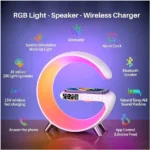G Speaker Lamp -G63 4 In 1 Multi-Function Bluetooth Speaker With Wireless Charging, RGB Light and Alarm Clock - Charger G Lamp with Sunrise Alarm for Bedroom & Bedside table (G Speaker) - Image 2
